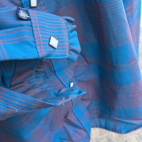 Nos Vintage Rockmount 38 Teal Rust Plaid Pearl Snap Blouse USA made - Picture 5 of 9